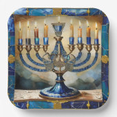 Blue Hanukkah Menorah Pappteller (Vorderseite)