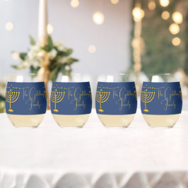 Blue Hanukkah Menorah Personalisiert Trinkbehälter Weinglas Ohne Stiel