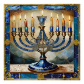 Blue Hanukkah Menorah Poster (Vorderseite)