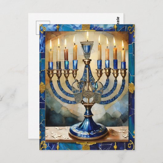 Blue Hanukkah Menorah Postkarte (Vorne/Hinten)