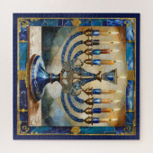 Blue Hanukkah Menorah Puzzle (Horizontal)