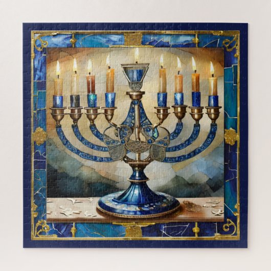 Blue Hanukkah Menorah Puzzle (Vertikal)