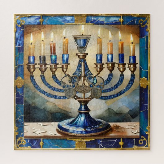 Blue Hanukkah Menorah Puzzle (Vertikal)