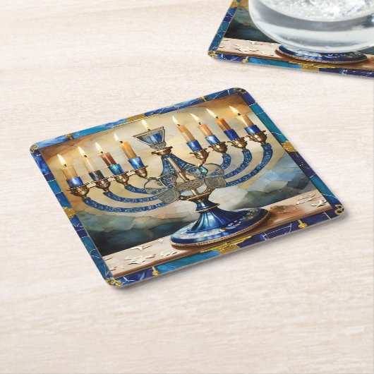 Blue Hanukkah Menorah Rechteckiger Pappuntersetzer (angewinkelt)