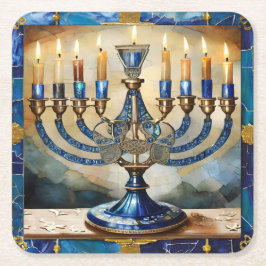 Blue Hanukkah Menorah Rechteckiger Pappuntersetzer