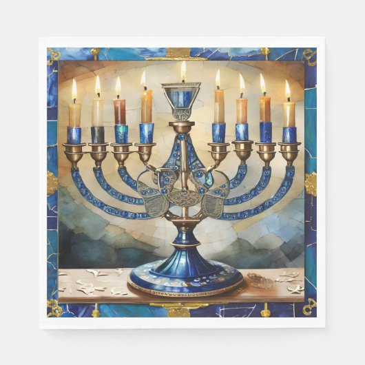 Blue Hanukkah Menorah Serviette (Vorderseite)