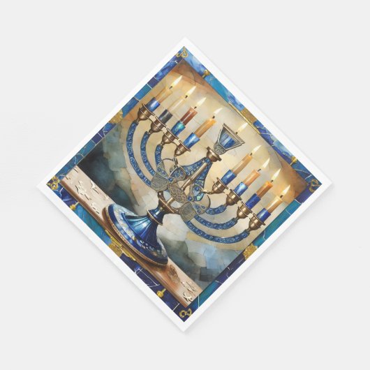 Blue Hanukkah Menorah Serviette (Ecke)