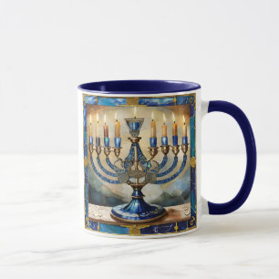 Blue Hanukkah Menorah Tasse