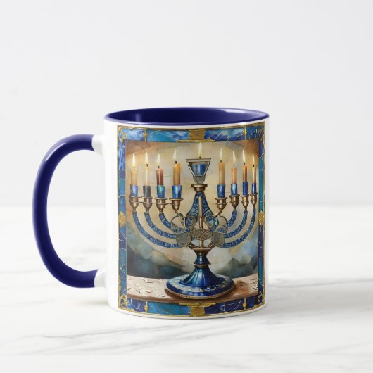 Blue Hanukkah Menorah Tasse (Links)