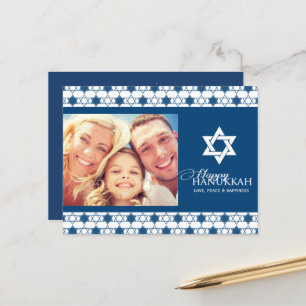 Blue Hanukkah Stars von David Pattern Foto Moderne Feiertagspostkarte