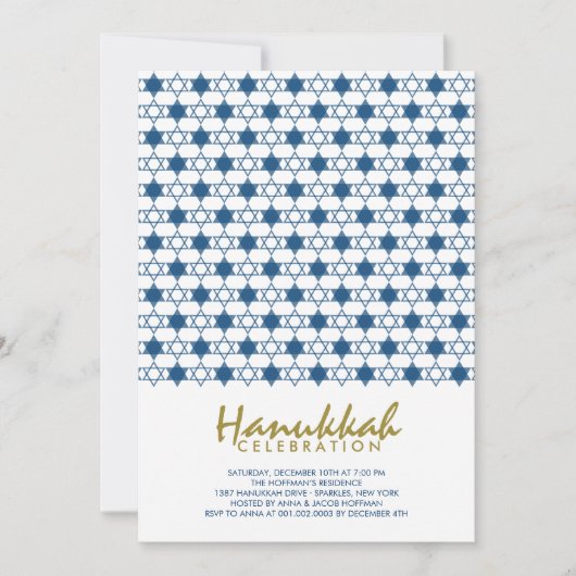 Blue Hanukkah Stars von David Pattern Holiday Part Einladung (Vorderseite)