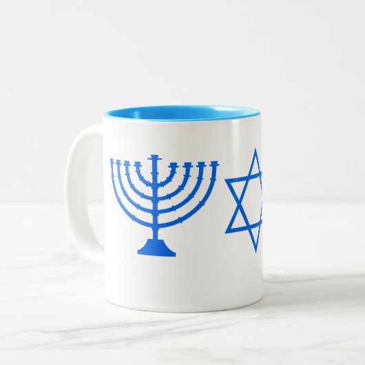 Blue Hanukkah Themes Menorah 4Hannah Zweifarbige Tasse (Vorderseite Links)