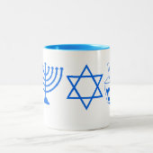 Blue Hanukkah Themes Menorah 4Hannah Zweifarbige Tasse (Mittel)