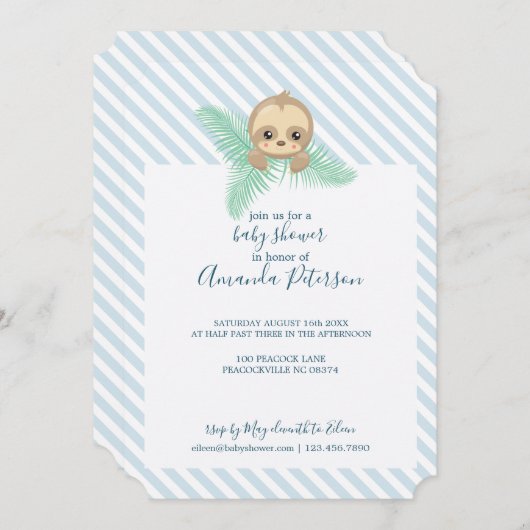 Blue Happy Baby Sloth Baby Dusche Einladung (Vorne/Hinten)