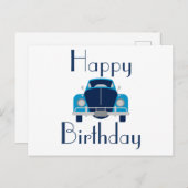 Blue Happy Birthday Car Postcard Postkarte (Vorne/Hinten)
