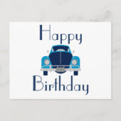 Blue Happy Birthday Car Postcard Postkarte (Vorderseite)