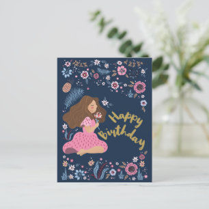 Blue Happy Birthday Lady Floral Blume Postkarte