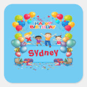 Blue Happy Birthday Name Aufkleber (Vorderseite)