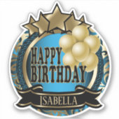 Blue Happy Birthday - Name hinzufügen Aufkleber (Vorderseite)