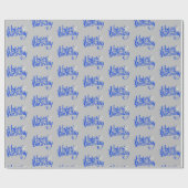 Blue Happy Birthday on Gray Geschenkpapier (Flach)