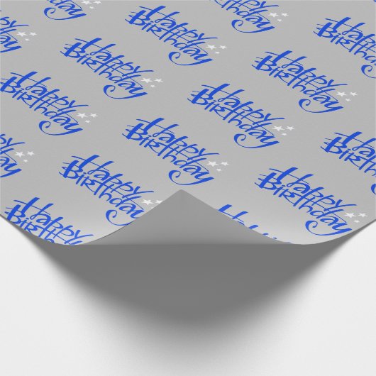 Blue Happy Birthday on Gray Geschenkpapier (Ecke)