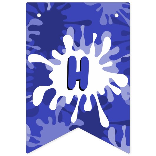 Blue Happy Birthday Painting Spritzer Wimpelkette (Zweite Fahne)