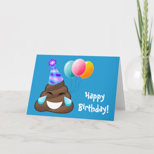 Blue Happy Birthday Party Kacke Emoji Card Karte (Vorderseite)