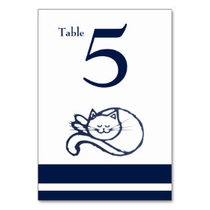 Blue Happy Cat Tischnummer Card