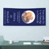 Blue Happy Couple Name and Foto Wedding Willkommen Banner (Messe)
