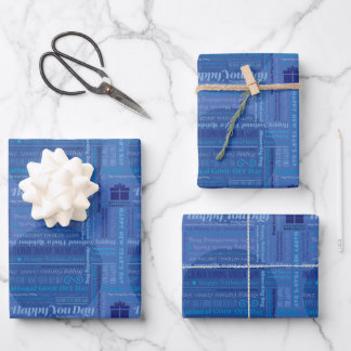 Blue Happy Days Wrapping Paper Geschenkpapier Set