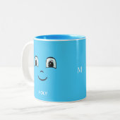 Blue Happy Face mit Personalisiertem Text und Mono Zweifarbige Tasse (Vorderseite Links)