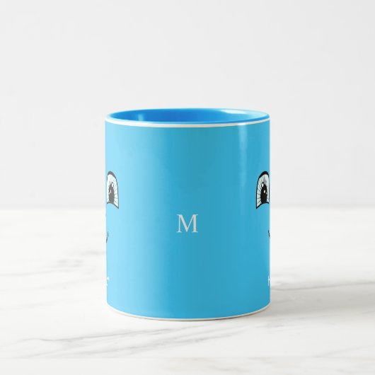 Blue Happy Face mit Personalisiertem Text und Mono Zweifarbige Tasse (Mittel)