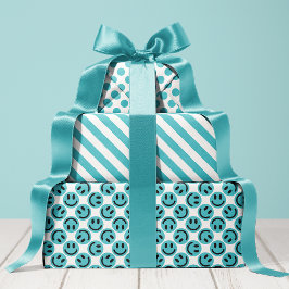 Blue Happy Face Stripes und Polka Dot Geschenkpapier Set