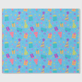 Blue Happy Geburtstagshäuser und Geschenke Geschenkpapier (Flach)