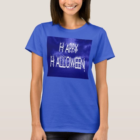 Blue Happy Halloween Text Ladys T - Shirt (Vorderseite)