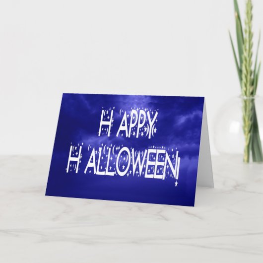 Blue Happy Halloween-Textkarte zur Nachtzeit Karte (Vorderseite)