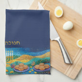 Blue Happy Hanukkah Menorah Food Latkes & Donuts Geschirrtuch (Viertel Falte)