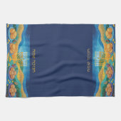 Blue Happy Hanukkah Menorah Food Latkes & Donuts Geschirrtuch (Horizontal)