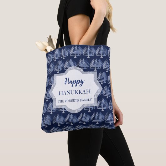 Blue Happy Hanukkah Menorah Pattern Tasche (Von Nahem)