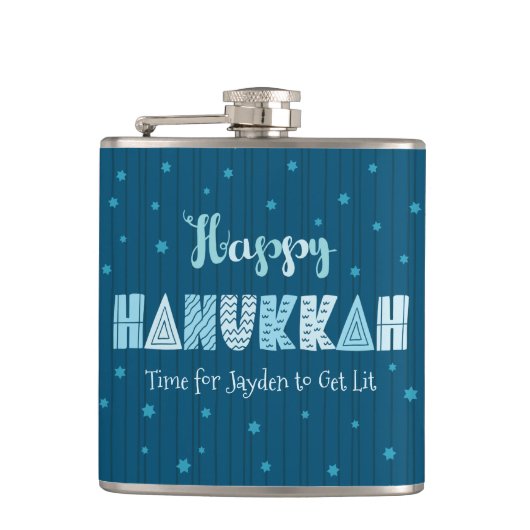 Blue Happy Hanukkah Typografie Star von David Name Flachmann (Vorderseite)