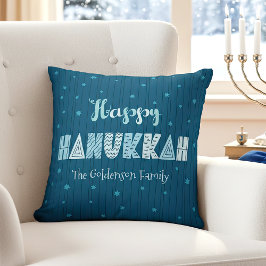 Blue Happy Hanukkah Typografie Star von David Name Kissen