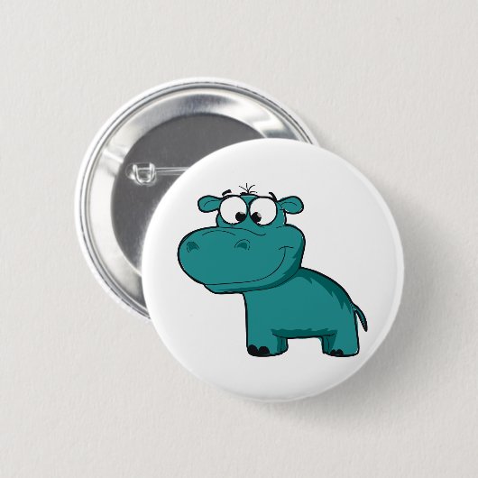 Blue Happy Hippo Button (Vorne & Hinten)