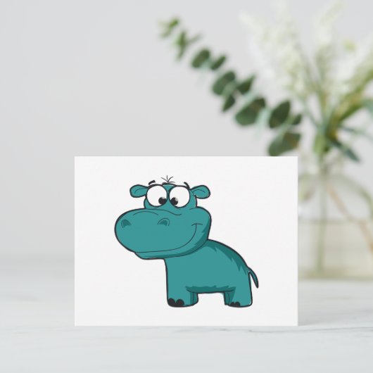 Blue Happy Hippo Postkarte (Stehend Vorderseite)