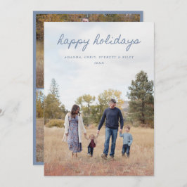 Blue Happy Holidays Card 4 Family Photos Feiertagskarte