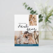 Blue Happy New Year New Week Neuigkeiten Mr. und M Postkarte (Stehend Vorderseite)