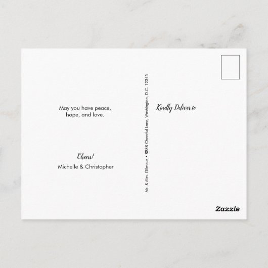 Blue Happy New Year New Week Neuigkeiten Mr. und M Postkarte (Rückseite)