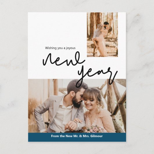 Blue Happy New Year New Week Neuigkeiten Mr. und M Postkarte (Vorderseite)