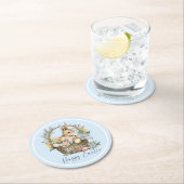 Blue Happy Oaster Bunny Runder Pappuntersetzer (Vor Ort)