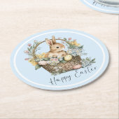 Blue Happy Oaster Bunny Runder Pappuntersetzer (Angewinkelt)