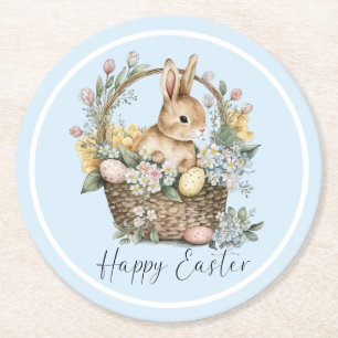 Blue Happy Oaster Bunny Runder Pappuntersetzer